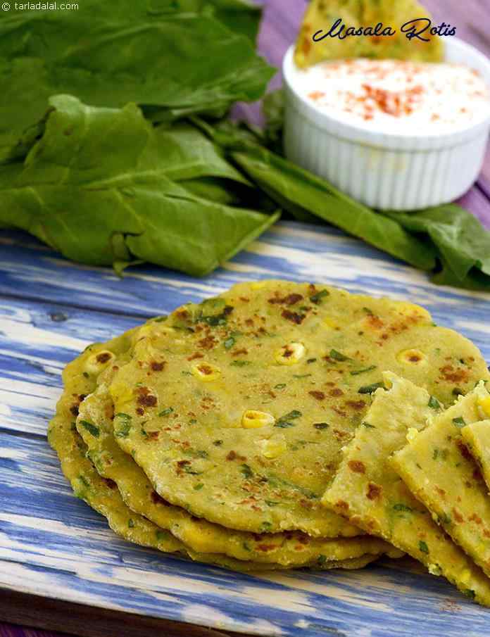Masala Rotis, a variety of vegetables add flavour and colour to these rotis. Do not sieve the wheat flour to avoid losing fibre. 