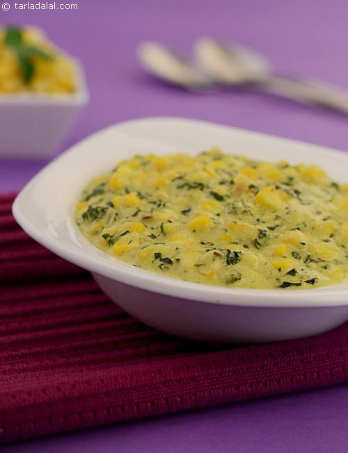 Methi Makai,sweet corn and methi in a thick, rich creamy gravy.