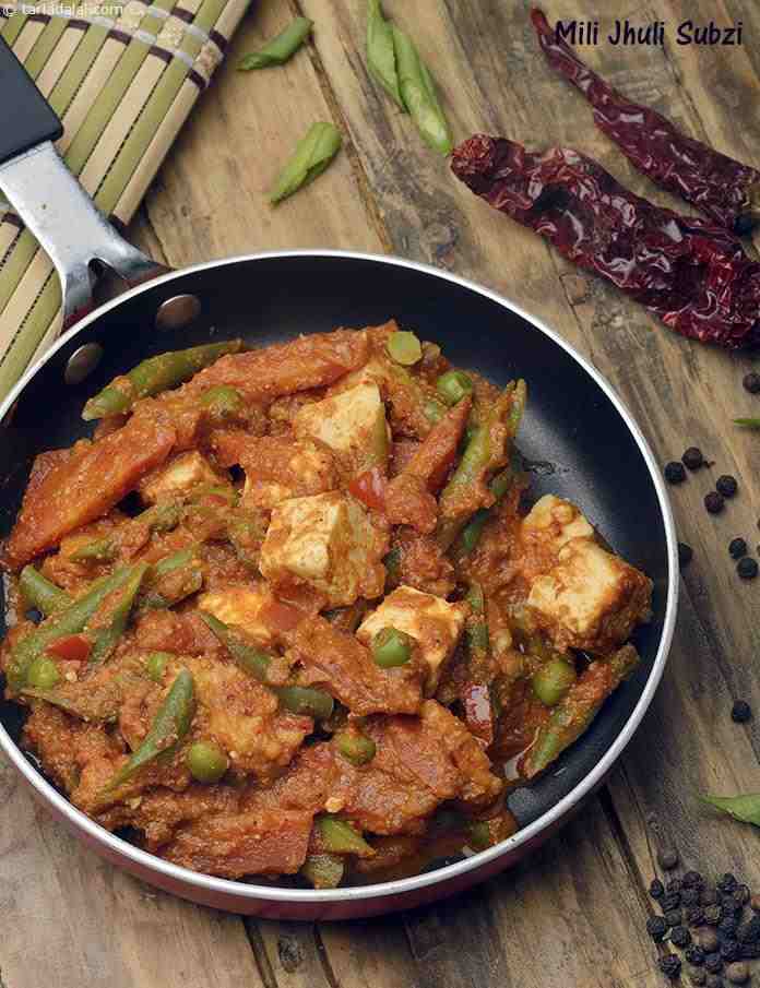 Mili Jhuli Subzi , Mixed Vegetables with Paneer in Red Gravy