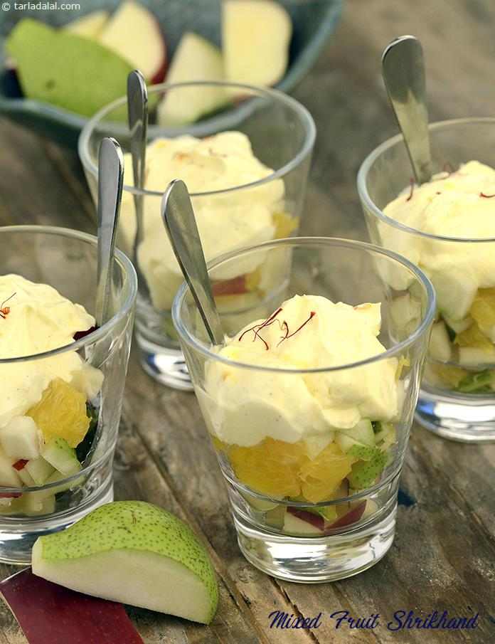 This delectable Mixed Fruit Shrikhand keeps the fat in check by using low-fat curds and replacing sugar with sugar substitute. 