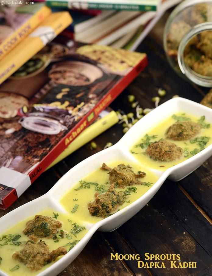 Moong Sprouts Dapka Kadhi , moong sprouts gives a health boost as well as makes this Gujarati delicacy a tasty treat . 
