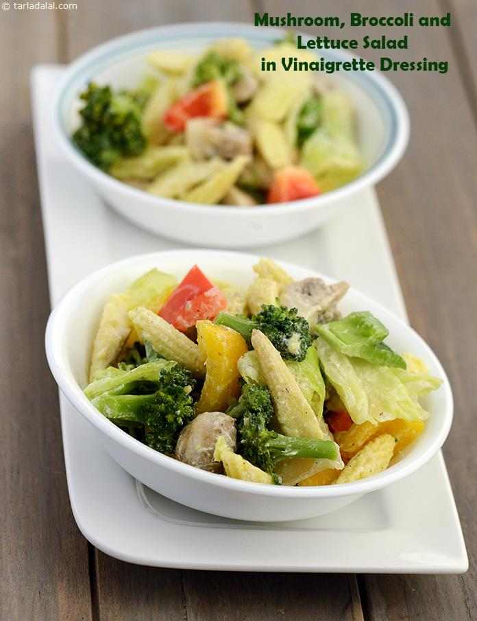 Mushroom, Broccoli and Lettuce Salad in Vinaigrette Dressing