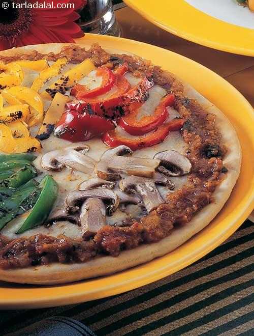 Mushroom and Tri Capsicum Pizza ( Healthy Diabetic Recipe )