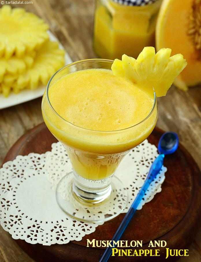 Muskmelon adds sweetness and pineapple gives body to this unusual combination that doesn’t require any sugar or salt to taste really great! 