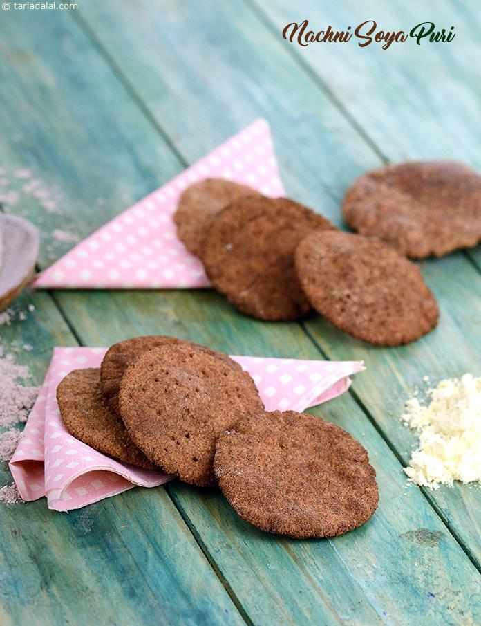 These crisps made of ragi and soya flour are loaded with iron, calcium and protein. While cooking them on a tava is the healthier option, you can also deep-fry them.
