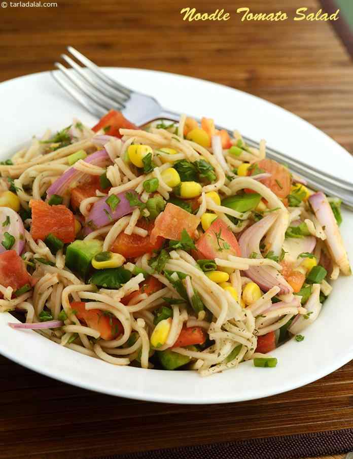 Noodle Tomato Salad, here is a versatile dish that can serve not only as a healthy side-serving but even as a main course.