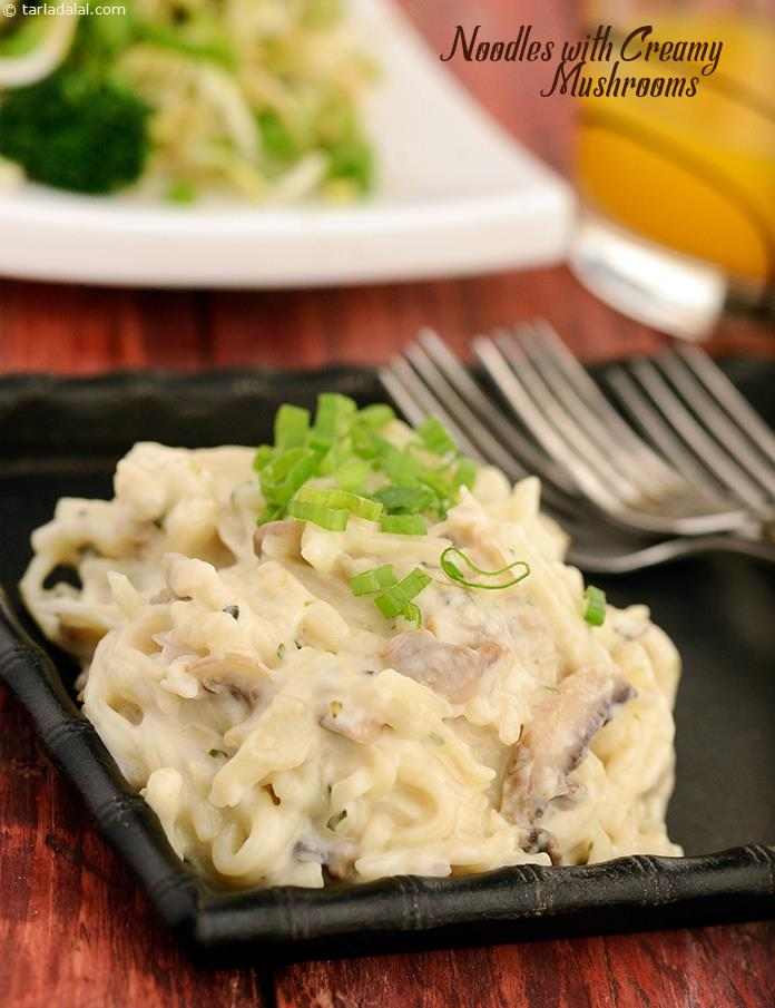 Noodles and mushrooms in a white sauce like base, flavoured with herbs, onions and garlic, is a delectable creation that makes you smack your lips with joy after every mouthful.