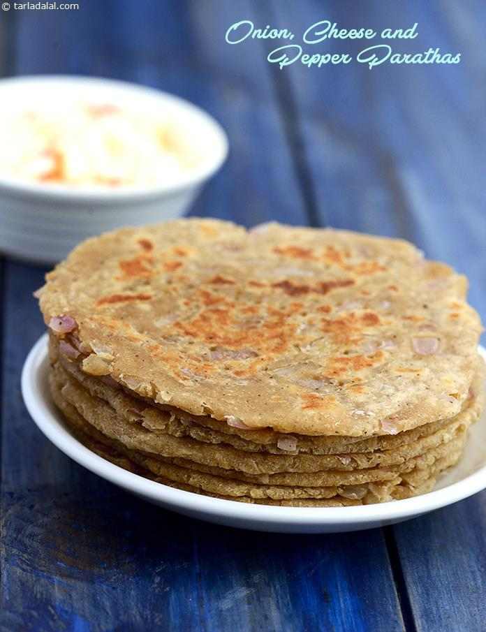 Onion, Cheese and Pepper Parathas