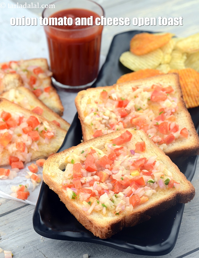 Onion, Tomato and Cheese Open Toast