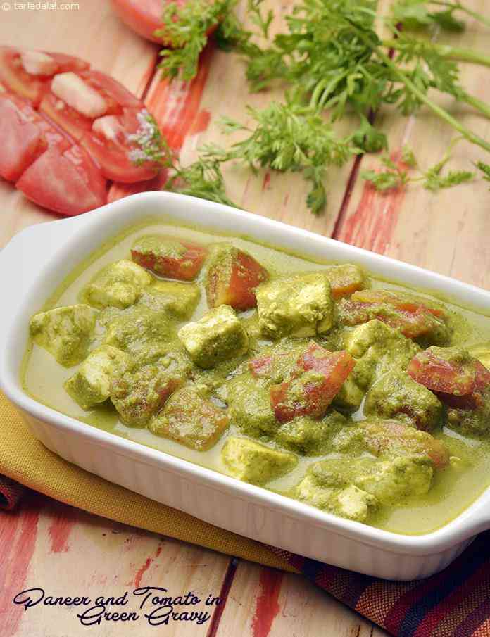 Paneer and Tomato in Green Gravy