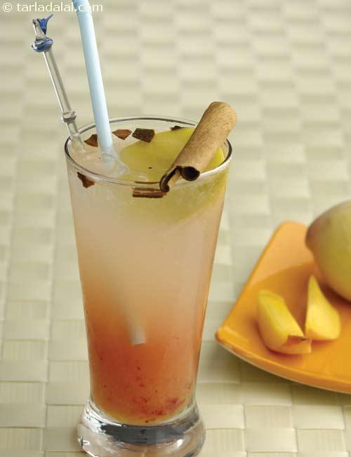 Peach Cooler, cinnamon flavoured sweet peach puree topped with chilled lemon drink.