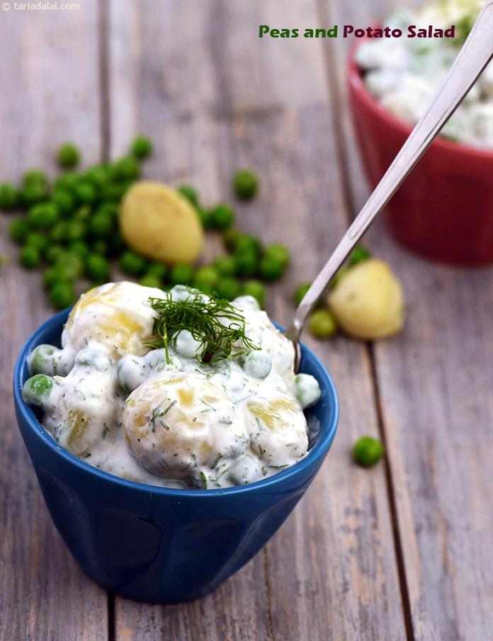 A mild, pleasantly flavoured dill sauce transforms this simple salad of peas and potatoes into an exotic treat. 