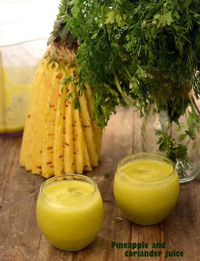 Pineapple and Coriander Juice, this may sound like a strange combination but it’s chock full of vitamin c, and acts as a great detoxifier! pineapple also provides iron while coriander and ginger add a distinct flavour to this stress-busting juice. 