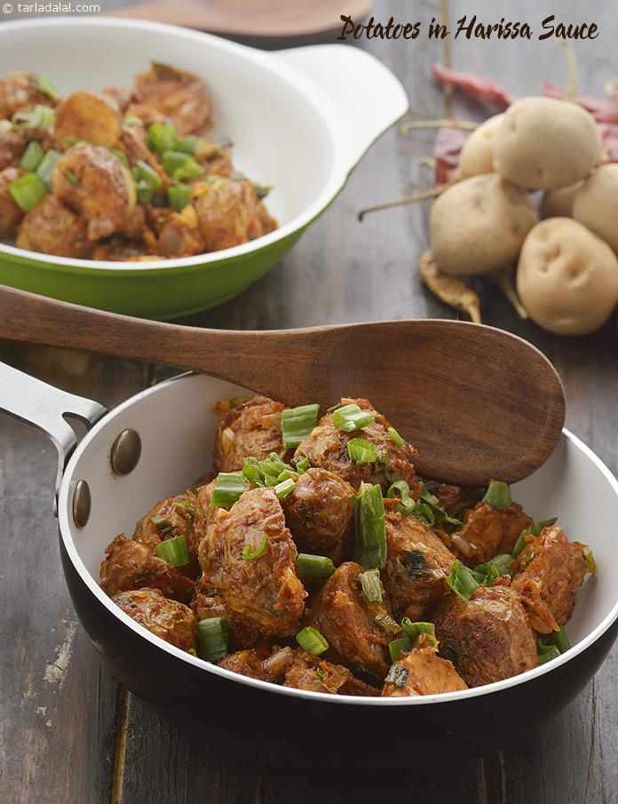 Potatoes in Harissa Sauce, Aloo in Spicy Sauce recipe
