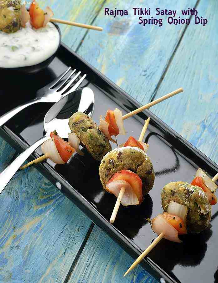Rajma Tikki Satay with Spring Onion Dip ( Healthy Starter Recipe )