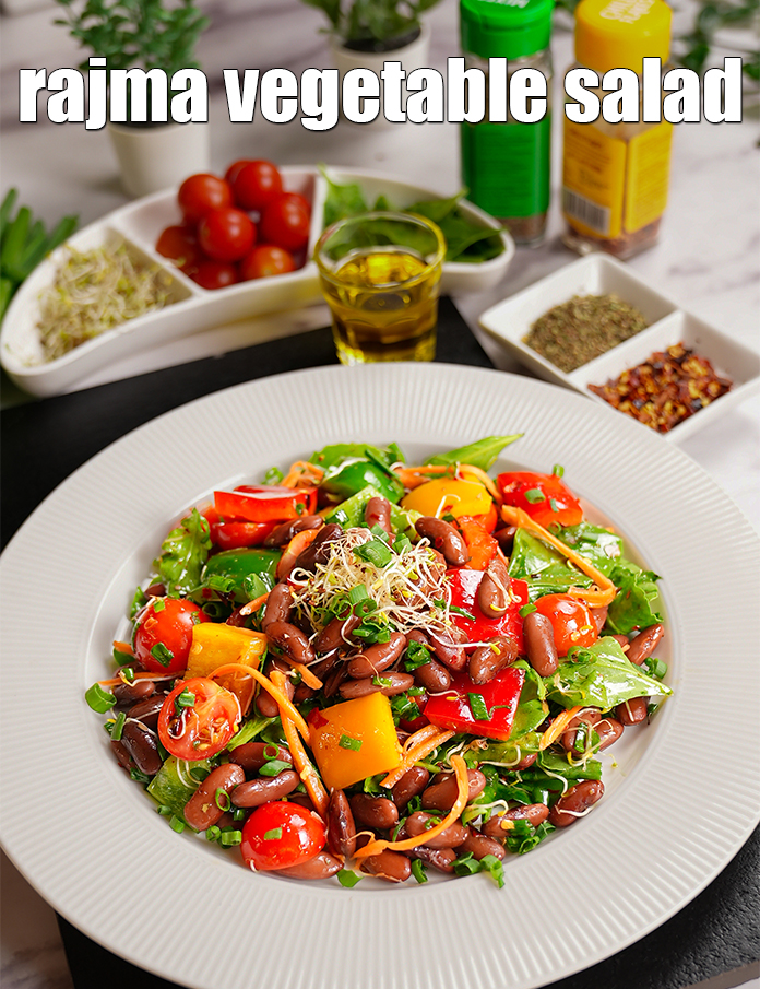 Rajma Vegetable Salad, Healthy Indian Rajma Lunch Salad