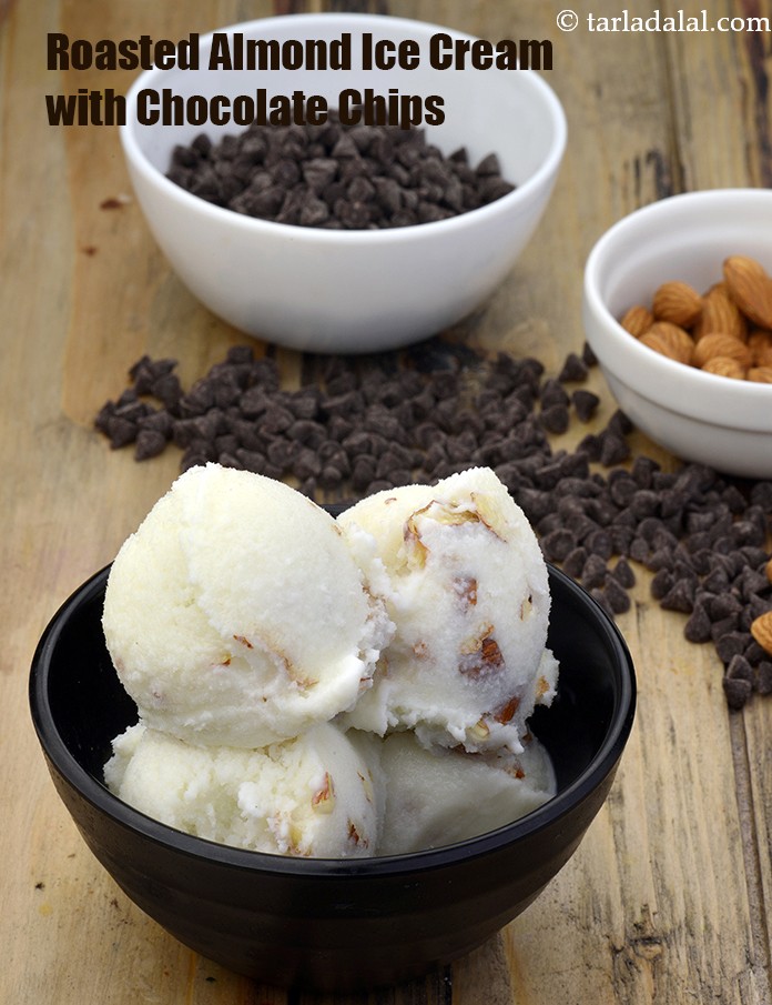 Roasted Almond Ice Cream with Chocolate Chips
