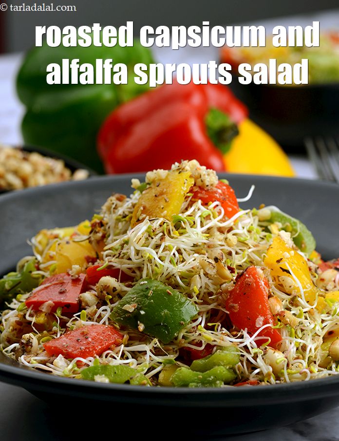 Roasted Capsicum and Alfalfa Sprouts Salad with Peanut Dressing