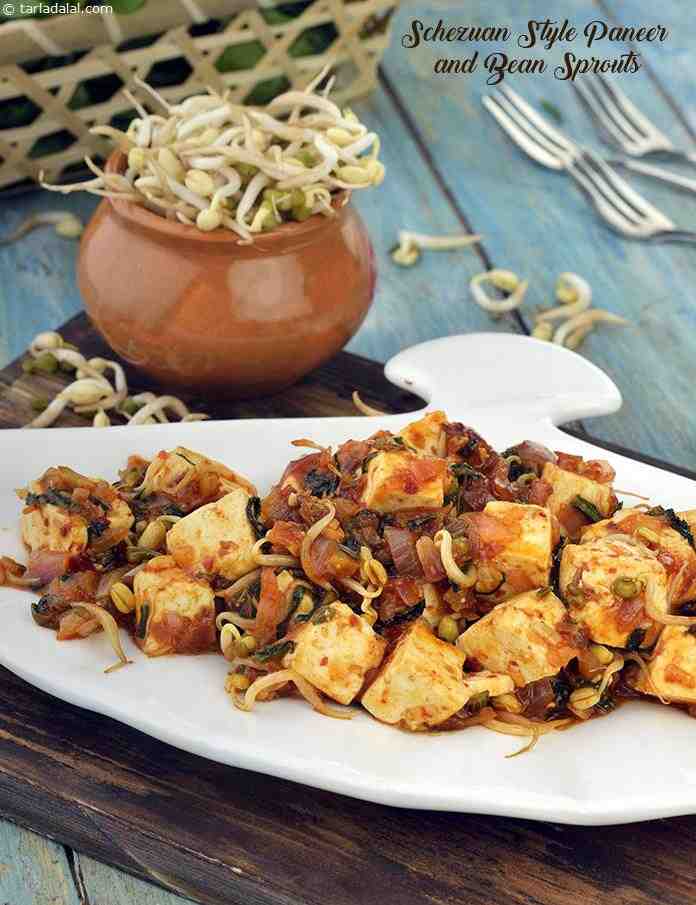 Schezuan Style Paneer and Bean Sprouts