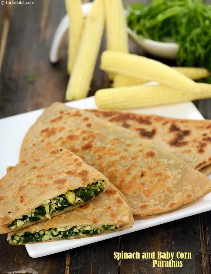 Spinach and Baby Corn Parathas