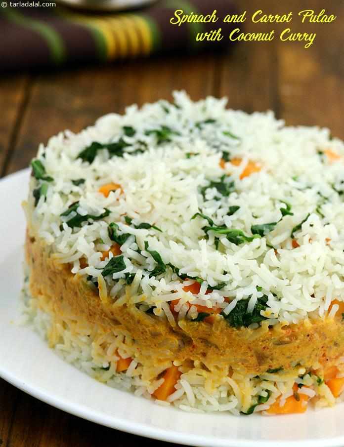 Spinach and Carrot Pulao with Coconut Curry