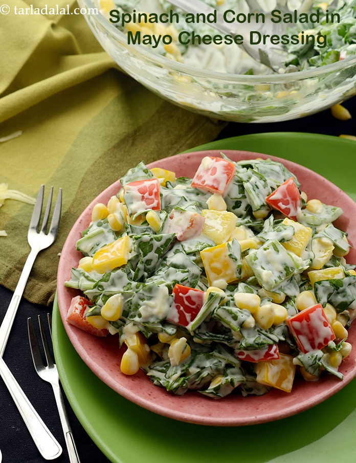 Spinach and Corn Salad in Mayo Cheese Dressing