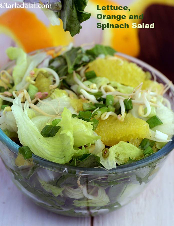 Lettuce, Orange and Spinach Salad, this fibre rich salad will also add plenty of vitamin A, vitamin C, calcium and iron. Since vitamin C is a very volatile nutrient, it should be added just before serving, so do use freshly squeezed lemon juice. 