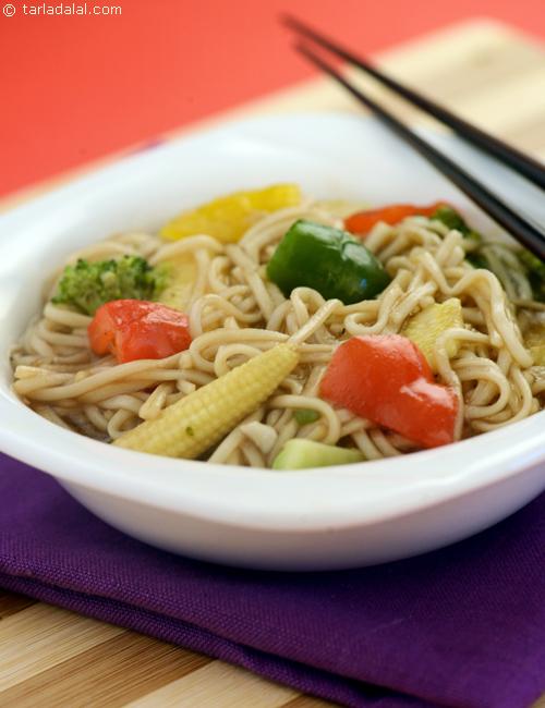 Stewed Noodles, noodles mixed with an array of vegetables cooked in thin soya sauce make this delightful recipe.