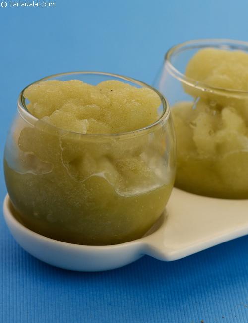 Sugarcane Sorbet, a frozen dessert of slushy ginger flavoured sugarcane juice.