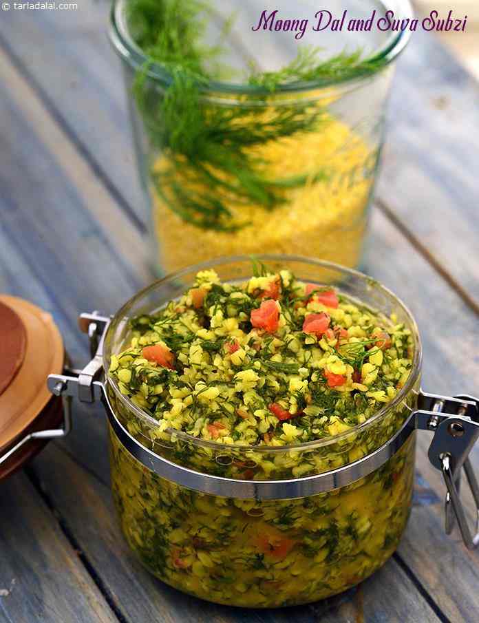 Suva Moong Dal, the unique taste of suva, fortified by moong dal and spiced with green chillies makes this subzi a must-try. Suva and tomatoes are rich in vitamin A and iron, while moong dal provides the necessary protein. 