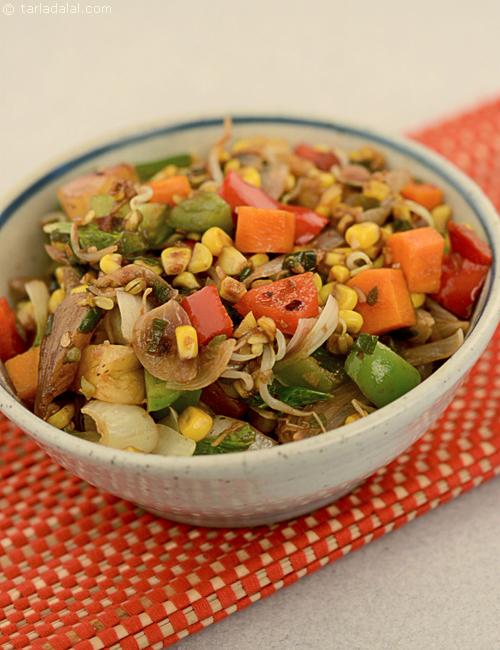 Sweet and Sour Stir-Fry, mix vegetables, corn and pineapple stir fried in a sweet and sour sauce.