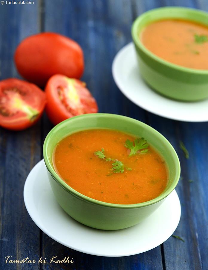 Tamatar ki Kadhi, the tanginess of tomatoes replaces the flavour of curds quite smoothly in this smart variant. 