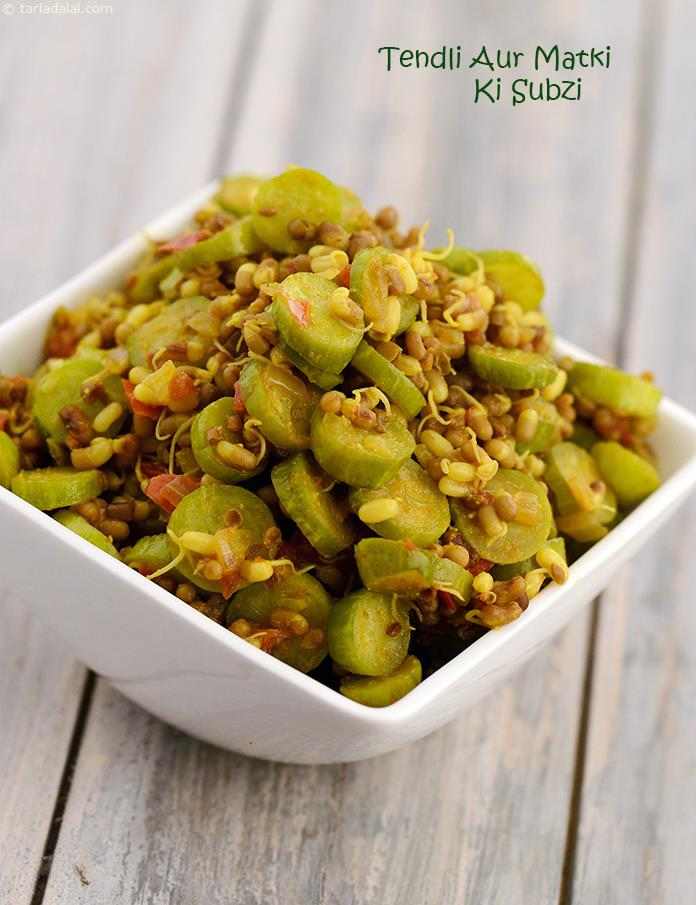 Tendli Aur Matki ki Subzi, the simple tendli subzi is made differently with spouted matki and indian spices. Sprouts and tendli enrich this subzi with its protein, calcium and iron content. 