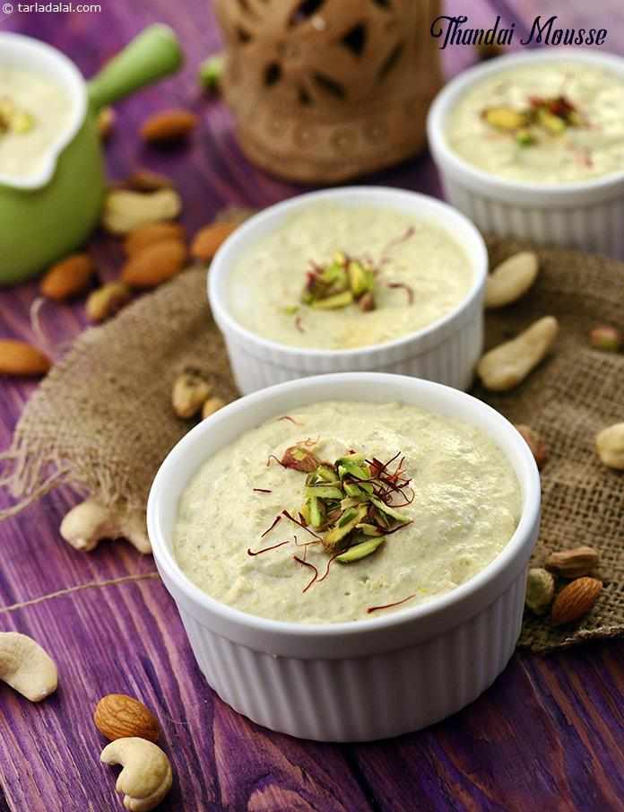 Thandai Mousse, the rich ingredients like almonds, khus-khus and cardamom that are present in the thandai syrup give a slightly spicy touch to this mousse. 