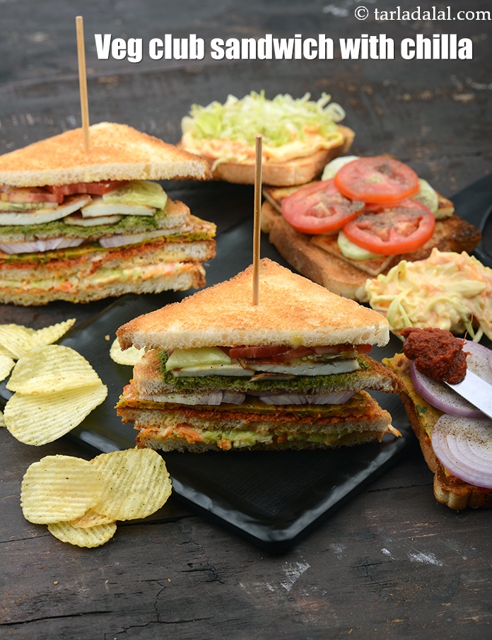 Veg Club Sandwich with Chilla