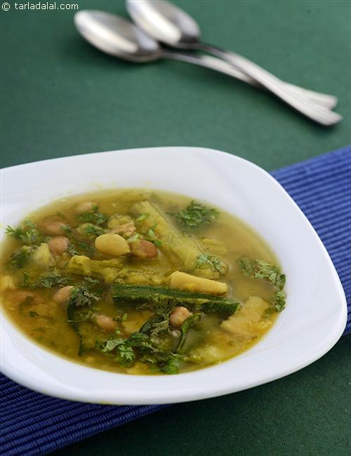 Vegetable Toovar Dal, this sweet and sour dal is typically a wholesome dish, as it is full of vegetables and dal.