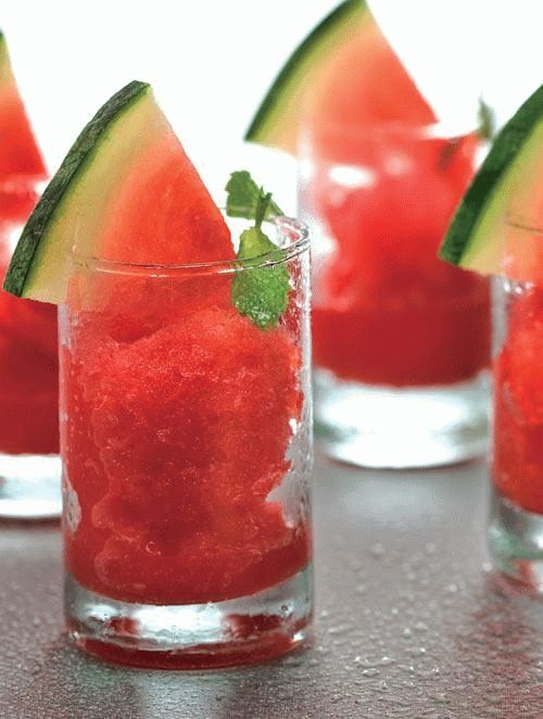 Watermelon Sorbet made from watermelon cubes with a hint of lemon juice is mushy and cooling.