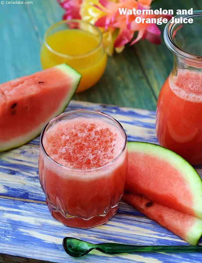 Available through the year, watermelons are always a good addition to fruit juices. Add some readymade or fresh orange juice to create a refreshing and colourful concoction.