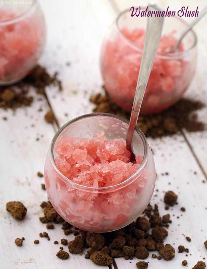 A slush is more invigorating than a simple juice, perhaps because you tend to roll the icy granules in your mouth for a while, and so the refreshing glassful lasts longer! Here is a marvelous Watermelon Slush that is ideal for warm summer afternoons.