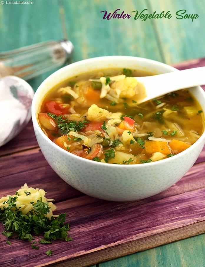 Winter Vegetable Soup, tomato gives this soup a slight tanginess while celery and bayleaves add a pleasant flavour. Include any vegetable that is in season and serve bubbling hot with parsley and grated cheese. 
