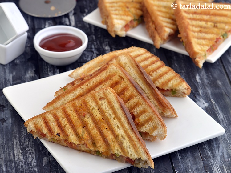 Grilled Veg Pizza Sandwich, Quick Kids Snack Recipe, Step by Step ...