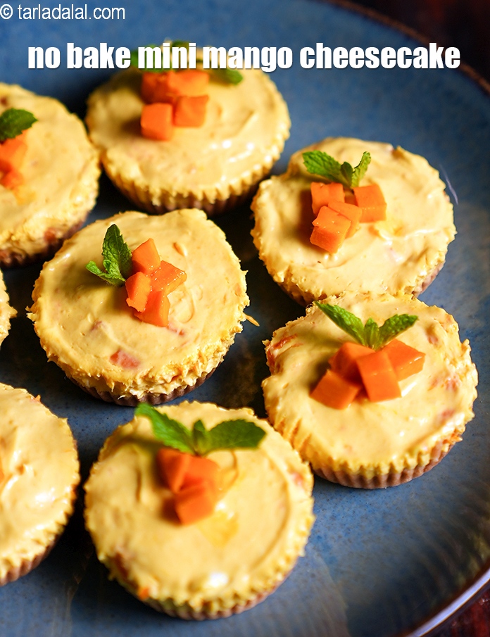 Eggless Mango Cheesecake Cups Recipe | No Bake Mini Mango Cheesecake ...