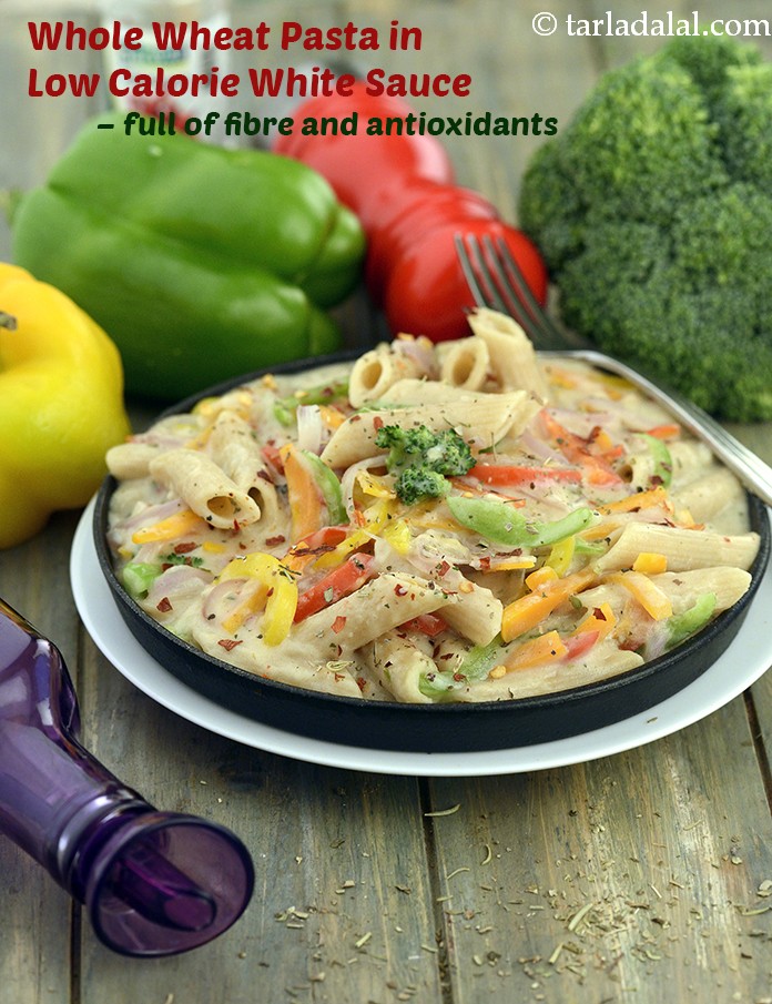 whole wheat pasta in low calorie white sauce | whole wheat pasta for ...